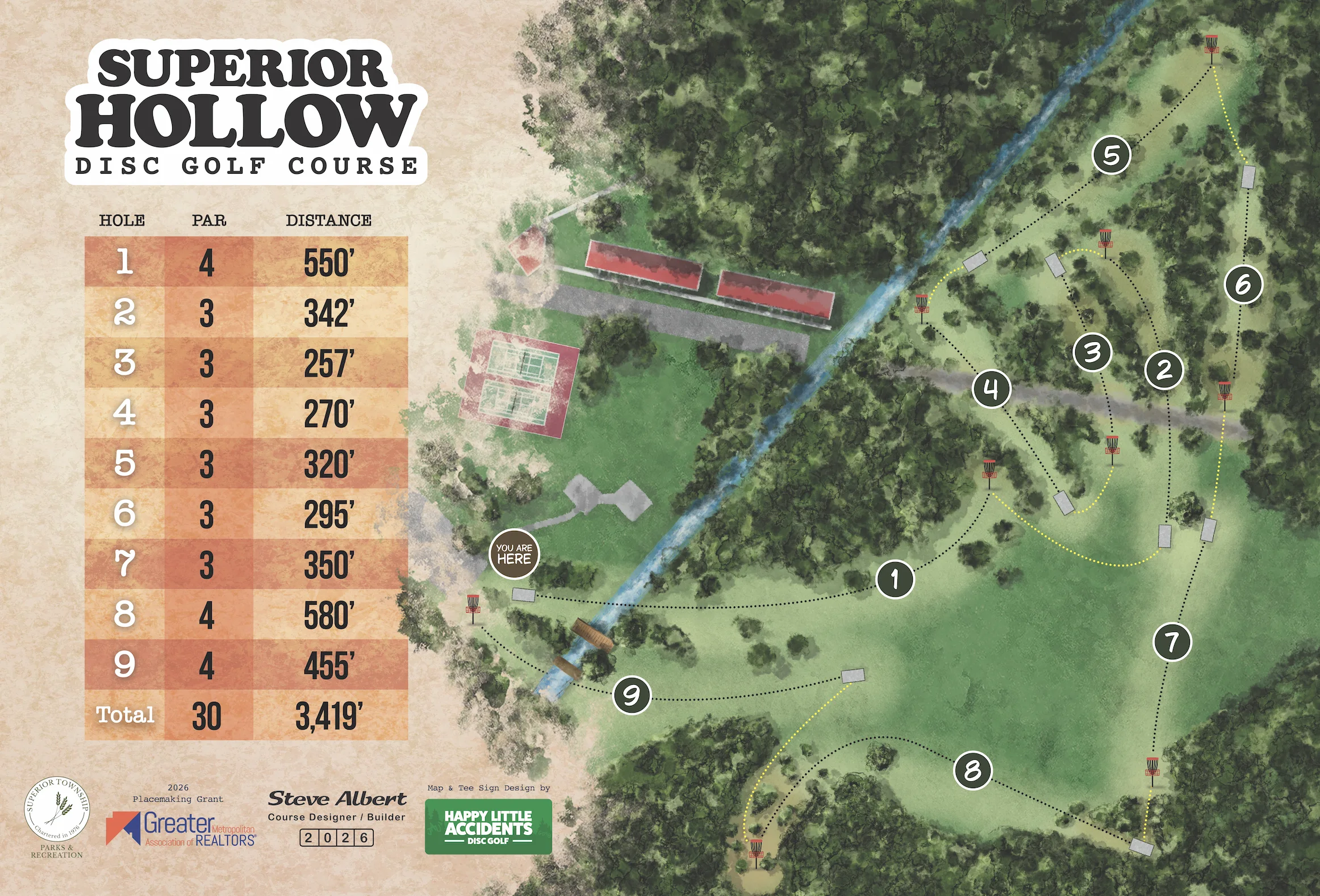 Superior Hollow Disc Golf Course Map by Happy Little Accidents Disc Golf